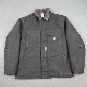 Carhartt Jacket Mens Large Black C55 BLK Quilted Workwear Duck Canvas Coat